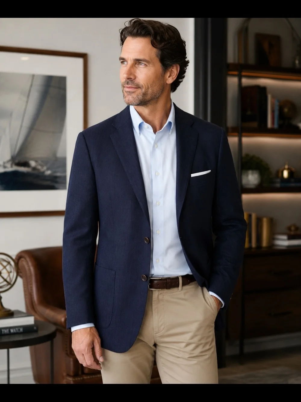 Samuelsohn 43L Navy Herringbone Wool Blazer Sport Coat Canada 2 Button Luxury